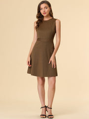 Plaid Sleeveless Fit and Flare Houndstooth Work Dress