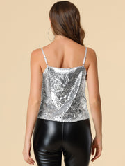 Sequined Camisole Club Party Glitter Disco Sparkle Cami Top