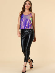 Sequined Camisole Club Party Glitter Disco Sparkle Cami Top