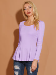 Long Sleeve Scoop Neck Casual Peplum Blouse