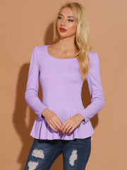 Long Sleeve Scoop Neck Casual Peplum Blouse