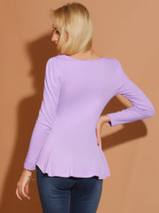 Long Sleeve Scoop Neck Casual Peplum Blouse