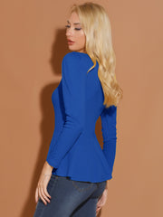 Long Sleeve Scoop Neck Casual Peplum Blouse