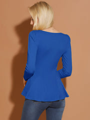 Long Sleeve Scoop Neck Casual Peplum Blouse