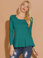 Long Sleeve Scoop Neck Casual Peplum Blouse