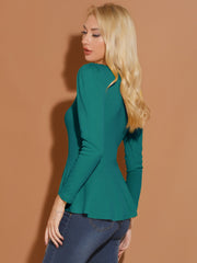 Long Sleeve Scoop Neck Casual Peplum Blouse
