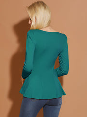 Long Sleeve Scoop Neck Casual Peplum Blouse