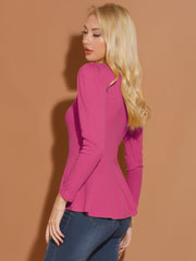 Long Sleeve Scoop Neck Casual Peplum Blouse