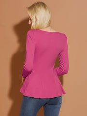 Long Sleeve Scoop Neck Casual Peplum Blouse