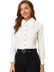 Work Office Button Down Shirt Point Collar Long Sleeve Top