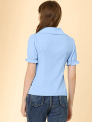 Summer Work Lapel Collar Blouse Short Sleeve Button Down Shirt