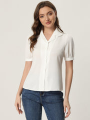 Summer Work Lapel Collar Blouse Short Sleeve Button Down Shirt