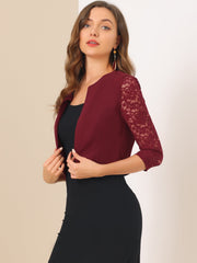 3/4 Sleeve Floral Lace Open Front Office Bolero Shrug
