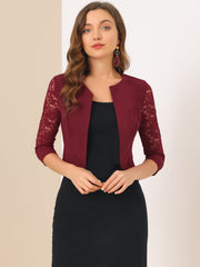 3/4 Sleeve Floral Lace Open Front Office Bolero Shrug