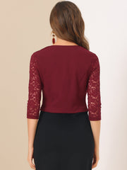 3/4 Sleeve Floral Lace Open Front Office Bolero Shrug