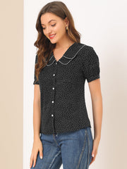 Polka Dot Peter Pan Collar Rockabilly Puff Short Sleeve Shirt