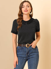 Peter Pan Collar Vintage Polka Dots Short Sleeves Blouse