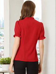 Bow Tie Neck Elegant Office Short Sleeve Blouse