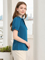 Bow Tie Neck Elegant Office Short Sleeve Blouse