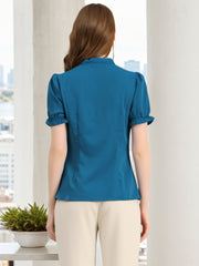 Bow Tie Neck Elegant Office Short Sleeve Blouse