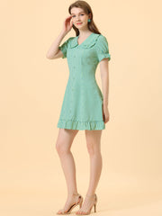 Gingham Checks Ruffled Peter Pan Collar 1960s Vintage Mini Dress