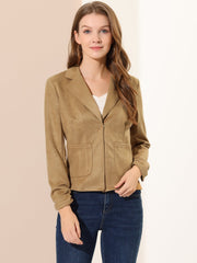 Long Sleeve Casual Open Front Drawstring Faux Suede Blazer