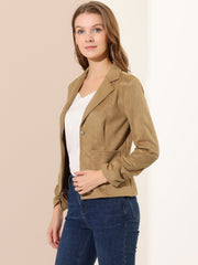 Long Sleeve Casual Open Front Drawstring Faux Suede Blazer