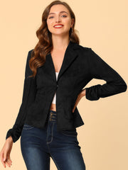 Long Sleeve Casual Open Front Drawstring Faux Suede Blazer