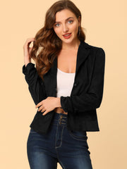 Long Sleeve Casual Open Front Drawstring Faux Suede Blazer