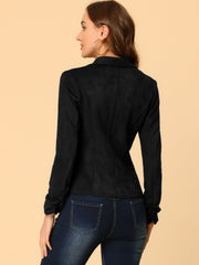 Long Sleeve Casual Open Front Drawstring Faux Suede Blazer