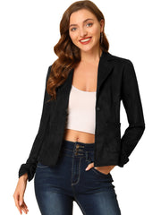 Long Sleeve Casual Open Front Drawstring Faux Suede Blazer