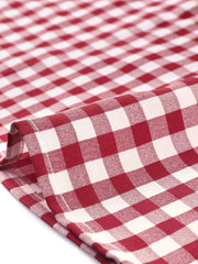 Summer Ruffle Neck Lace Panel Short Sleeve Check Gingham Dress