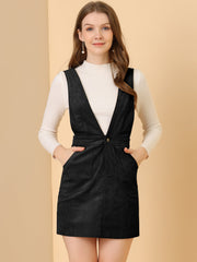 Corduroy Overall V Neck Strap Mini Pinafore Dress