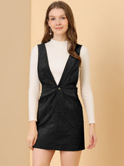 Corduroy Overall V Neck Strap Mini Pinafore Dress