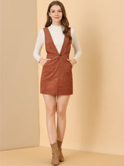 Corduroy Overall V Neck Strap Mini Pinafore Dress