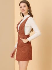 Corduroy Overall V Neck Strap Mini Pinafore Dress