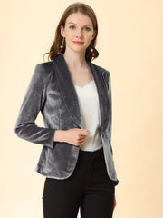 Shawl Collar Single Button Velvet Solid Office Work Jacket Blazer