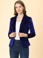 Solid Shawl Collar Single Button Velvet Blazer