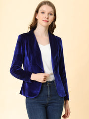 Solid Shawl Collar Single Button Velvet Blazer