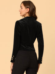 Single Button Velvet Lapel Business Crop Blazer Jacket