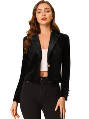 Single Button Velvet Lapel Business Crop Blazer Jacket