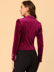 Single Button Velvet Lapel Business Crop Blazer Jacket