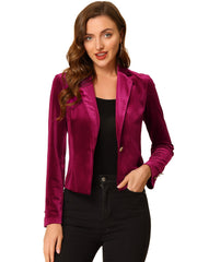 Single Button Velvet Lapel Business Crop Blazer Jacket