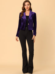 Single Button Velvet Lapel Business Crop Blazer Jacket