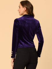 Single Button Velvet Lapel Business Crop Blazer Jacket