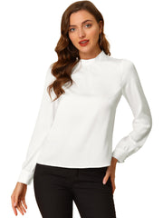 Satin Blouse Puff Sleeve Stand Collar Work Top