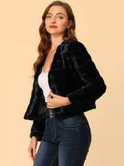 Winter Warm Cropped Collarless Faux Fur Fluffy Jacket