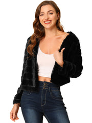 Winter Warm Cropped Collarless Faux Fur Fluffy Jacket