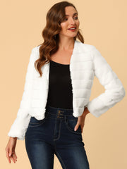 Winter Warm Cropped Collarless Faux Fur Fluffy Jacket