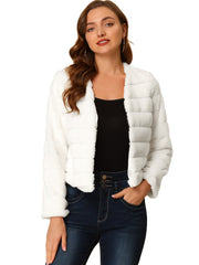 Winter Warm Cropped Collarless Faux Fur Fluffy Jacket